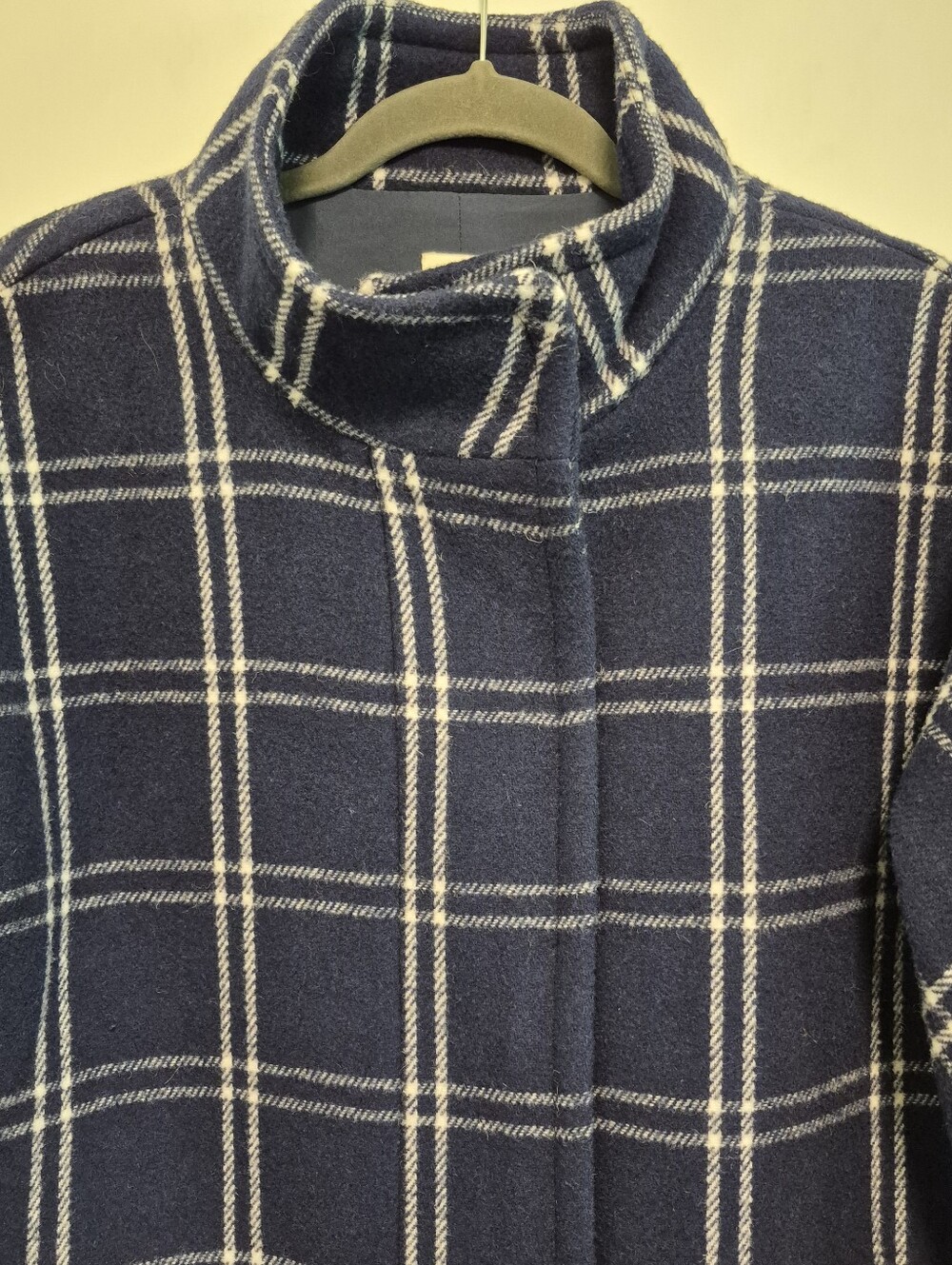 J. Crew City Coat Wool Blend Navy Windowpane Funnel Neck Zip Up Jacket Sz 10 - Picture 4 of 13